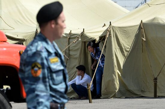 Tent camp for immigrants in Moscow