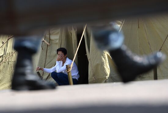 Tent camp for immigrants in Moscow