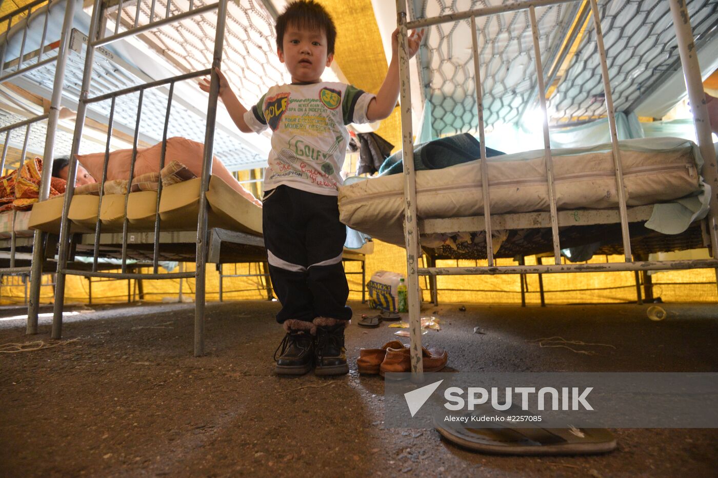 Tent camp for immigrants in Moscow