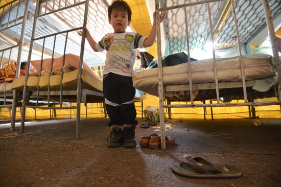 Tent camp for immigrants in Moscow