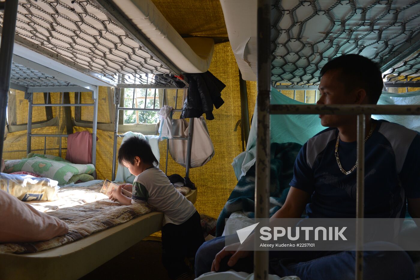 Tent camp for immigrants in Moscow
