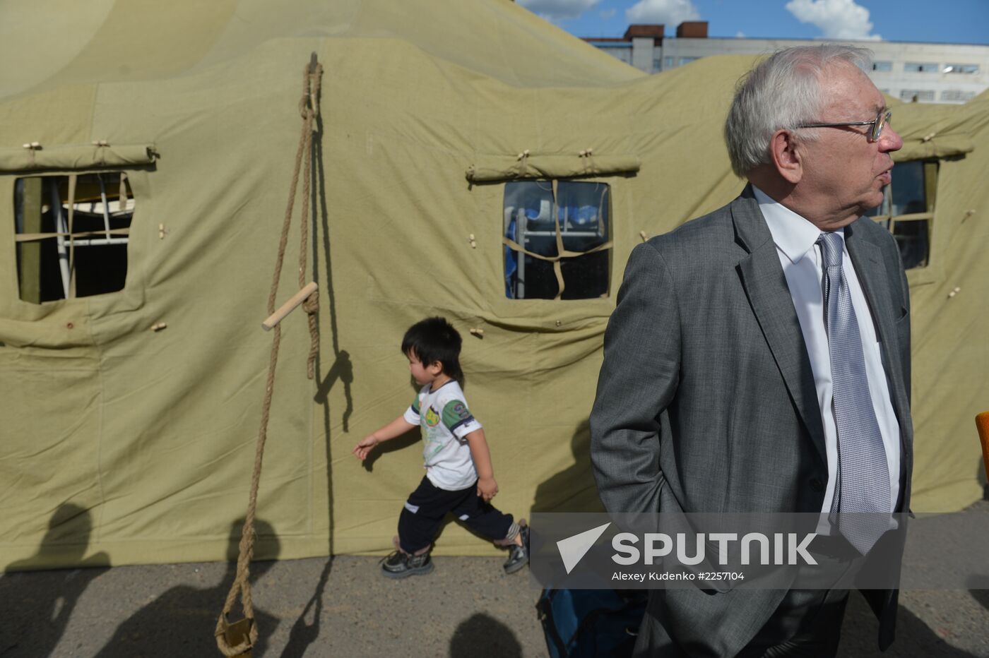 Tent camp for immigrants in Moscow