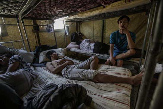 Tent camp for immigrants in Moscow