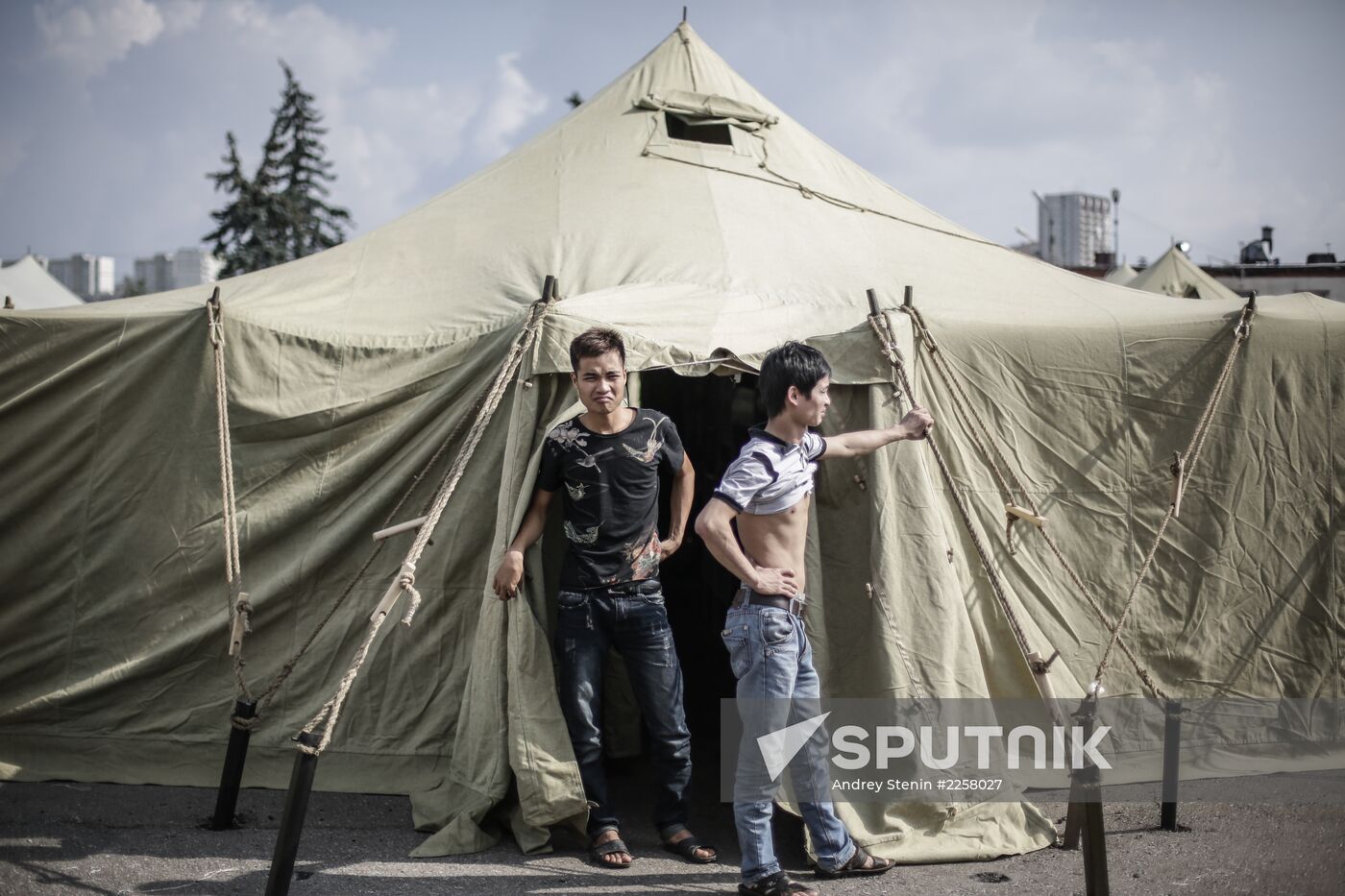 Tent camp for immigrants in Moscow
