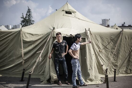 Tent camp for immigrants in Moscow