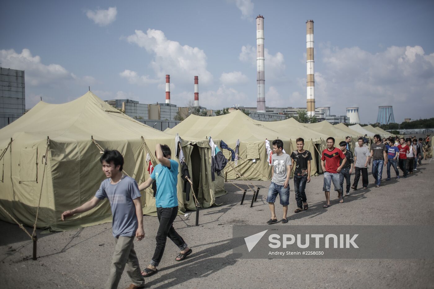 Tent camp for immigrants in Moscow