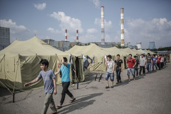 Tent camp for immigrants in Moscow