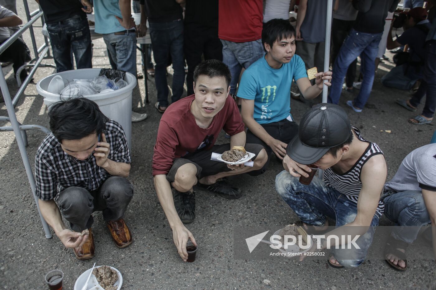 Tent camp for immigrants in Moscow