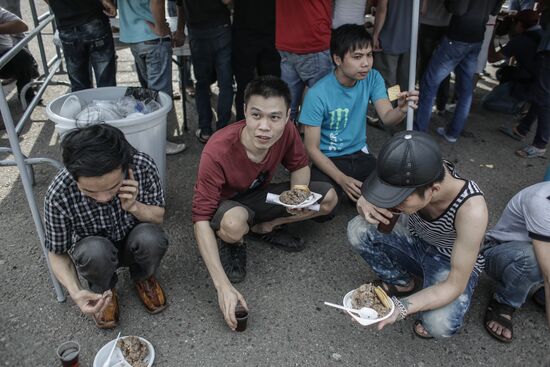 Tent camp for immigrants in Moscow