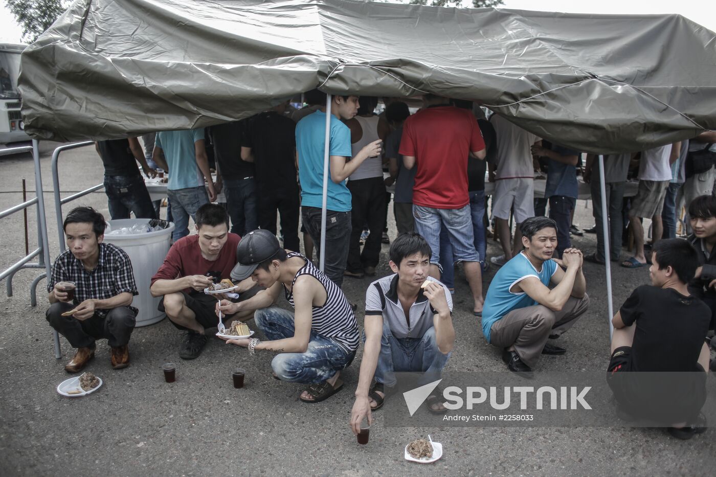 Tent camp for immigrants in Moscow