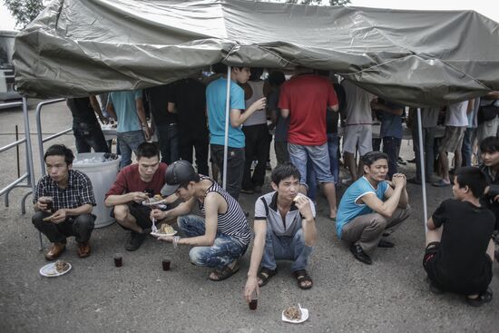 Tent camp for immigrants in Moscow