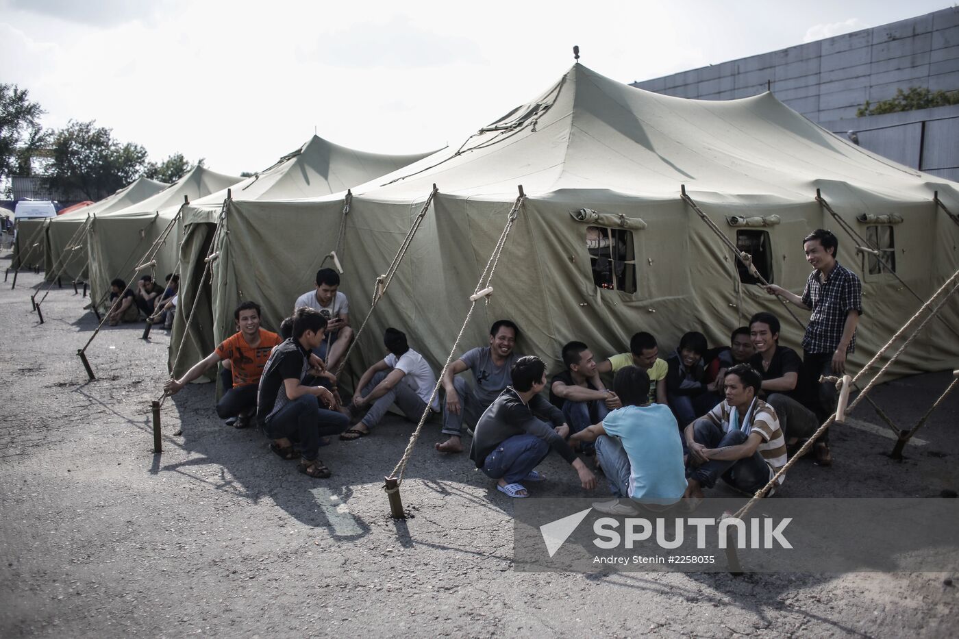 Tent camp for immigrants in Moscow