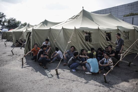 Tent camp for immigrants in Moscow
