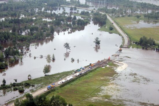 Flood damage in Amur Region inspected from air