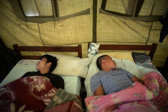 Tent camp for migrants in Golyanovo