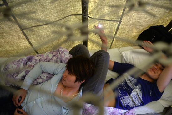 Tent camp for migrants in Golyanovo