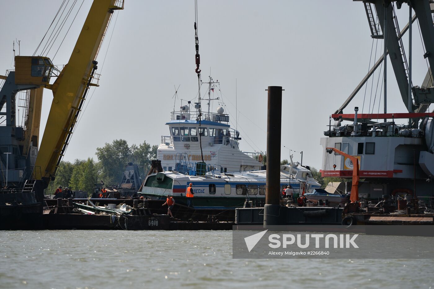 Sunken passenger ship lifted from Irtysh River