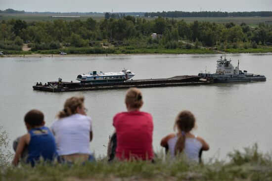 Sunken passenger ship lifted from Irtysh River