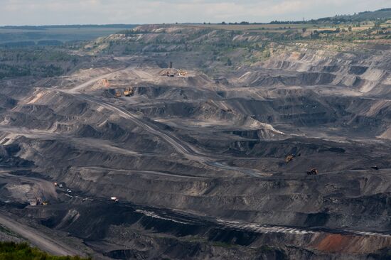Mining coal at Bachatsky coal strip mine