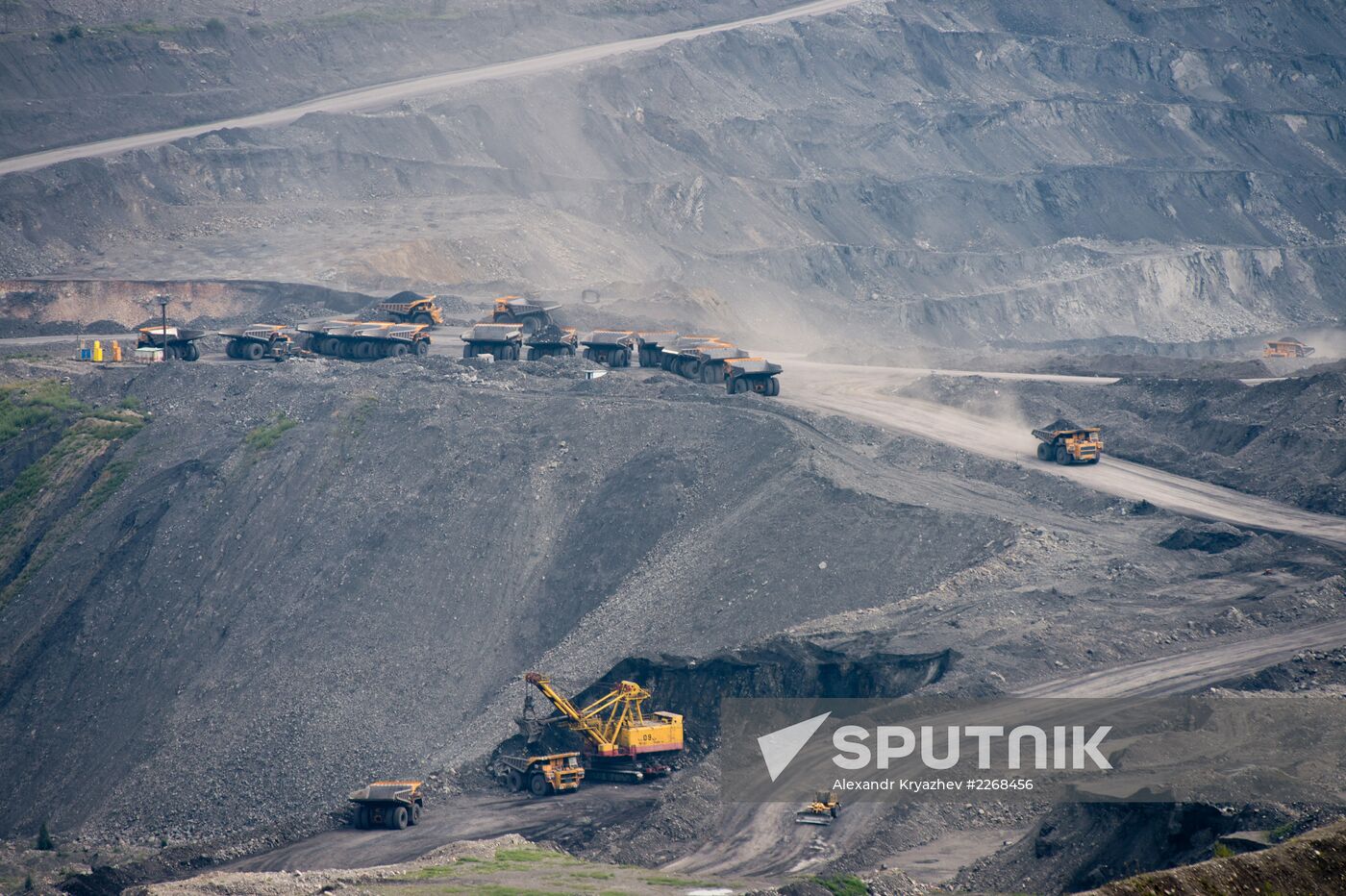 Mining coal at Bachatsky coal strip mine