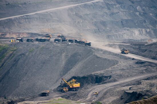Mining coal at Bachatsky coal strip mine