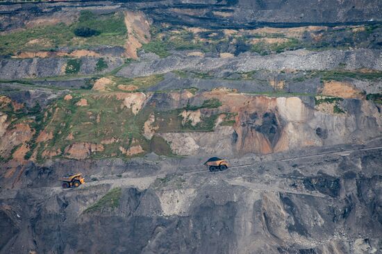 Mining coal at Bachatsky coal strip mine