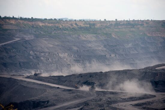 Mining coal at Bachatsky coal strip mine