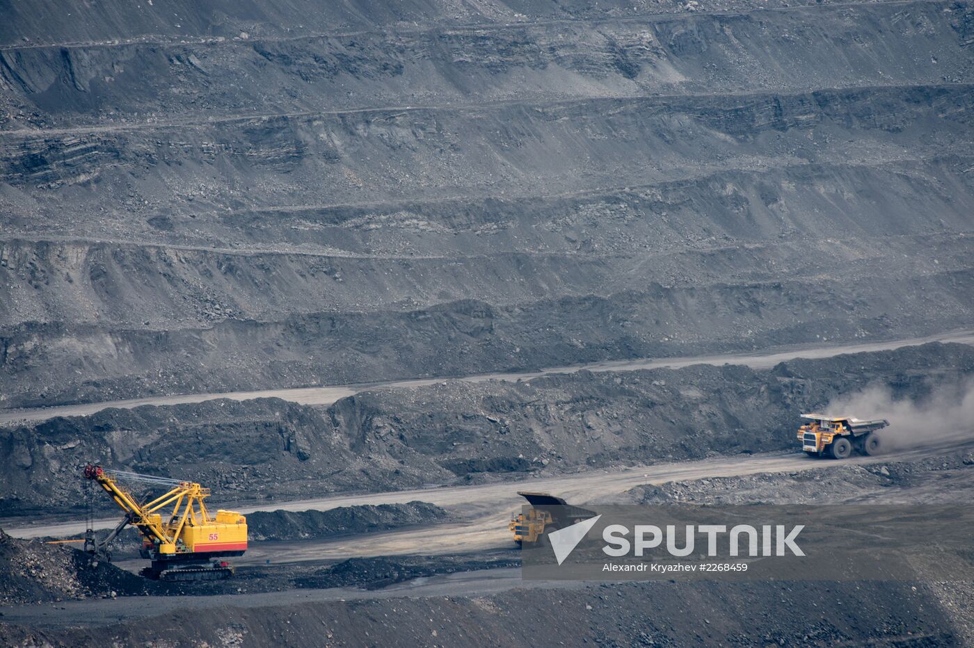 Mining coal at Bachatsky coal strip mine