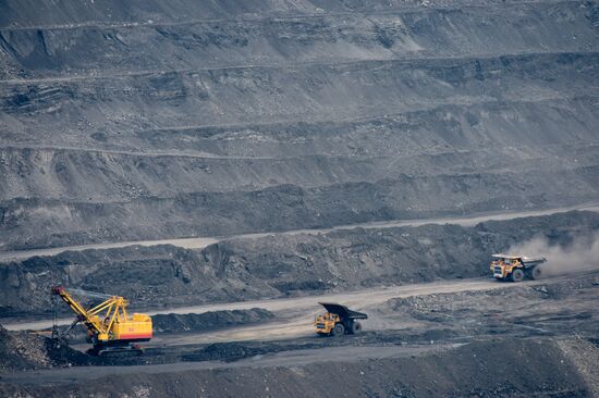Mining coal at Bachatsky coal strip mine