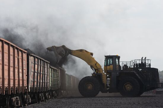 Mining coal at Bachatsky coal strip mine