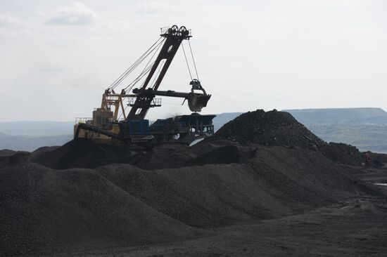 Mining coal at Bachatsky coal strip mine