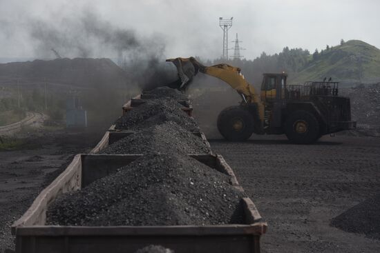 Mining coal at Bachatsky coal strip mine