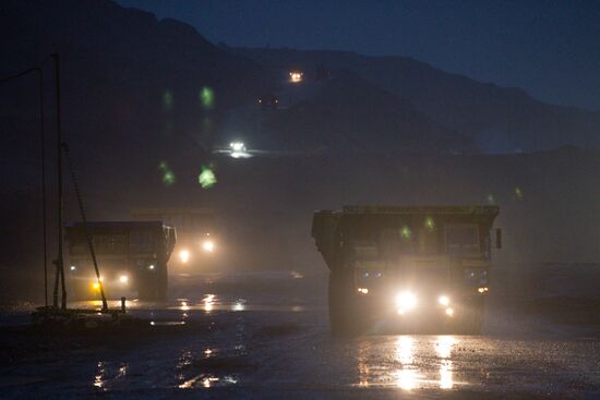 Mining coal at Bachatsky coal strip mine
