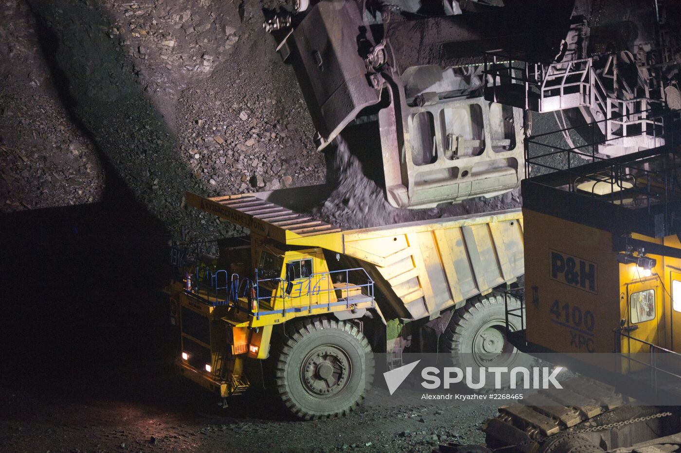 Mining coal at Bachatsky coal strip mine