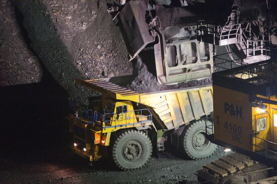 Mining coal at Bachatsky coal strip mine