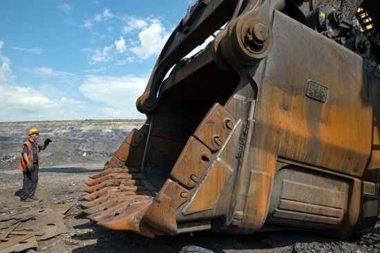 Mining coal at Bachatsky coal strip mine