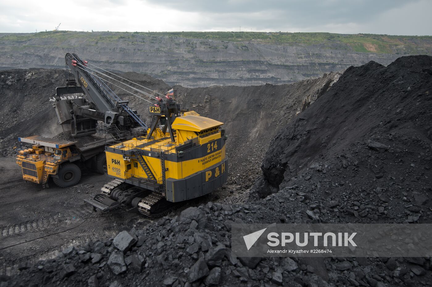 Mining coal at Bachatsky coal strip mine