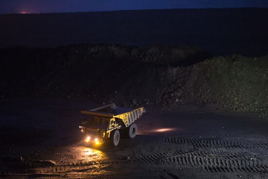 Mining coal at Bachatsky coal strip mine