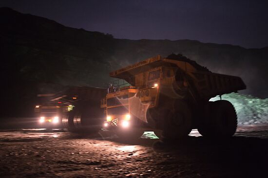 Mining coal at Bachatsky coal strip mine
