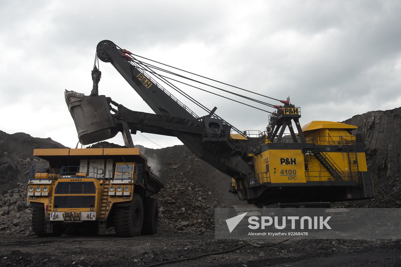 Mining coal at Bachatsky coal strip mine