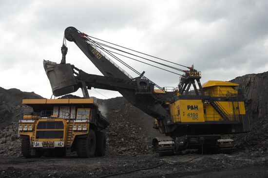 Mining coal at Bachatsky coal strip mine