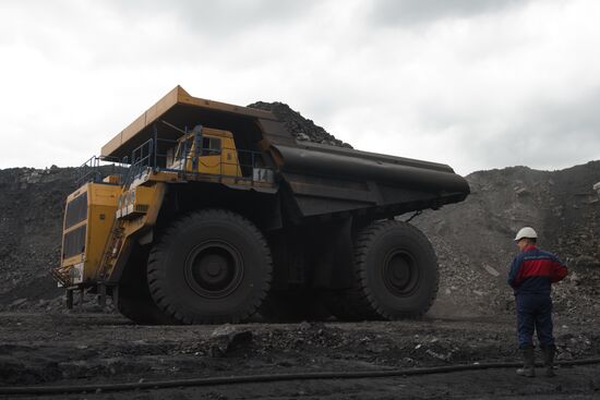Mining coal at Bachatsky coal strip mine