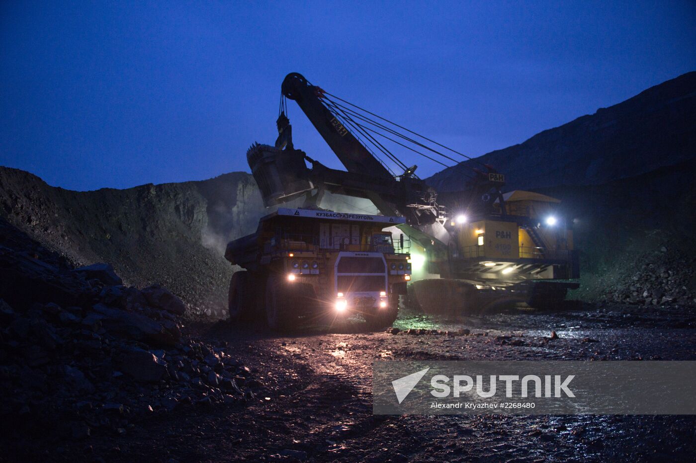 Mining coal at Bachatsky coal strip mine