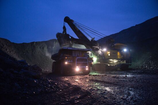 Mining coal at Bachatsky coal strip mine