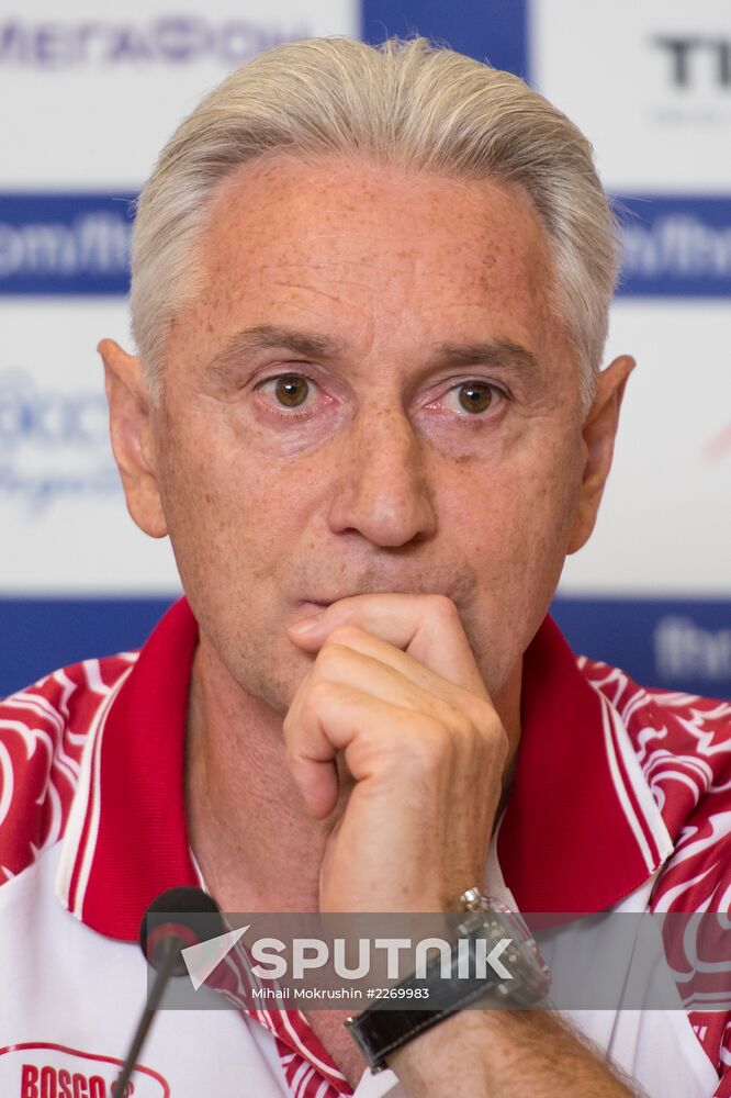Hockey. News conference with Russian national men's team