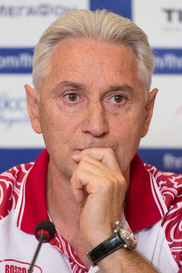 Hockey. News conference with Russian national men's team