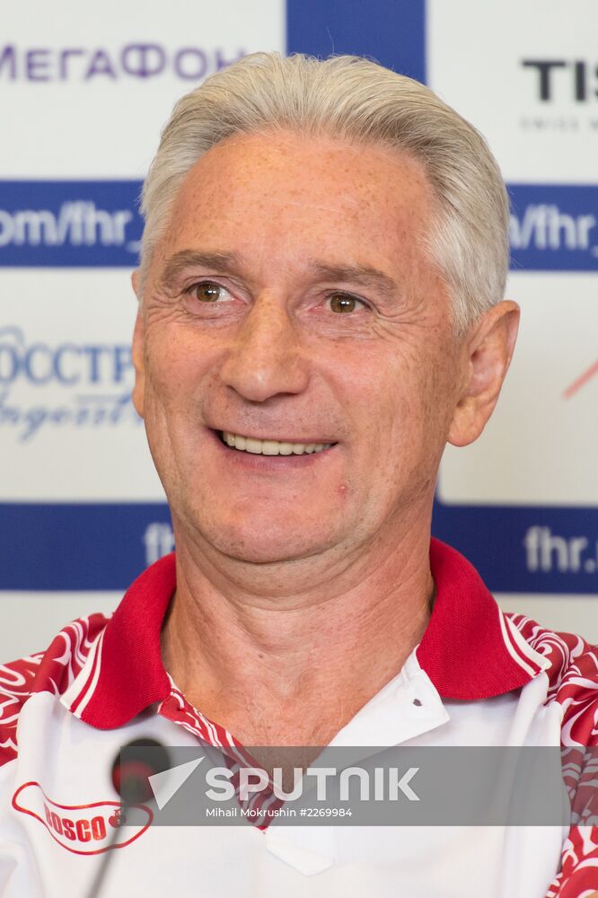 Hockey. News conference with Russian national men's team