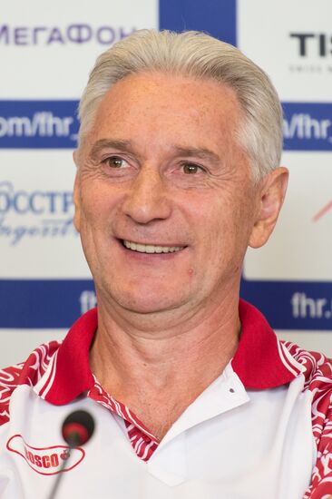 Hockey. News conference with Russian national men's team