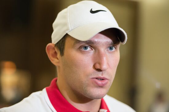 Hockey. News conference with Russian national men's team