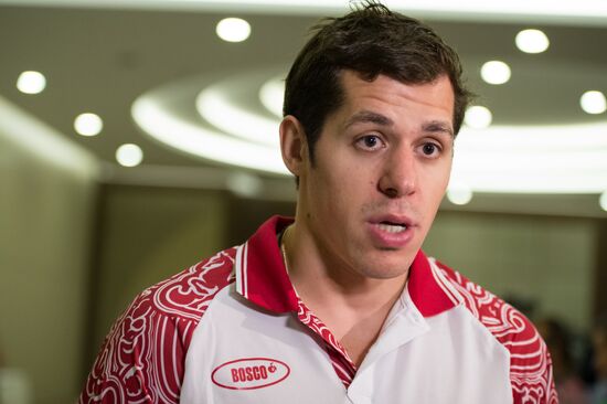 Hockey. News conference with Russian national men's team